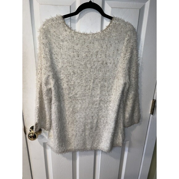 Chicos Sweater Womens 3 US XL Eyelash Shine Pullover Fuzzy Knit cozycore Glam - Picture 6 of 7